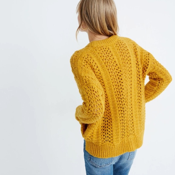 Madewell Windemere Pointelle Pullover Golden Sunset Mustard Yellow Sweater Small - Picture 2 of 16